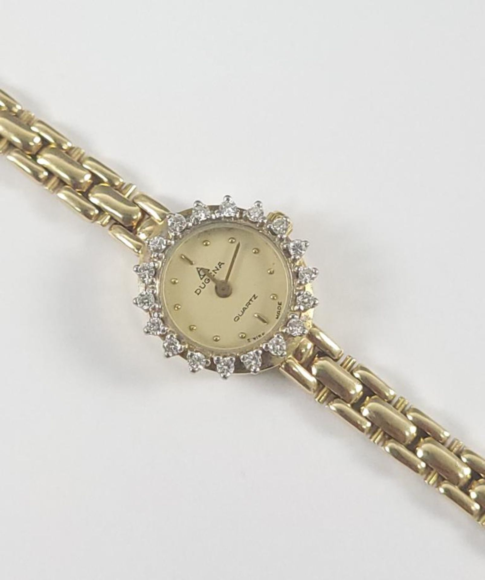 Dugena Damenarmbanduhr mit Diamanten, 14 kt Gelbgold - Image 2 of 3