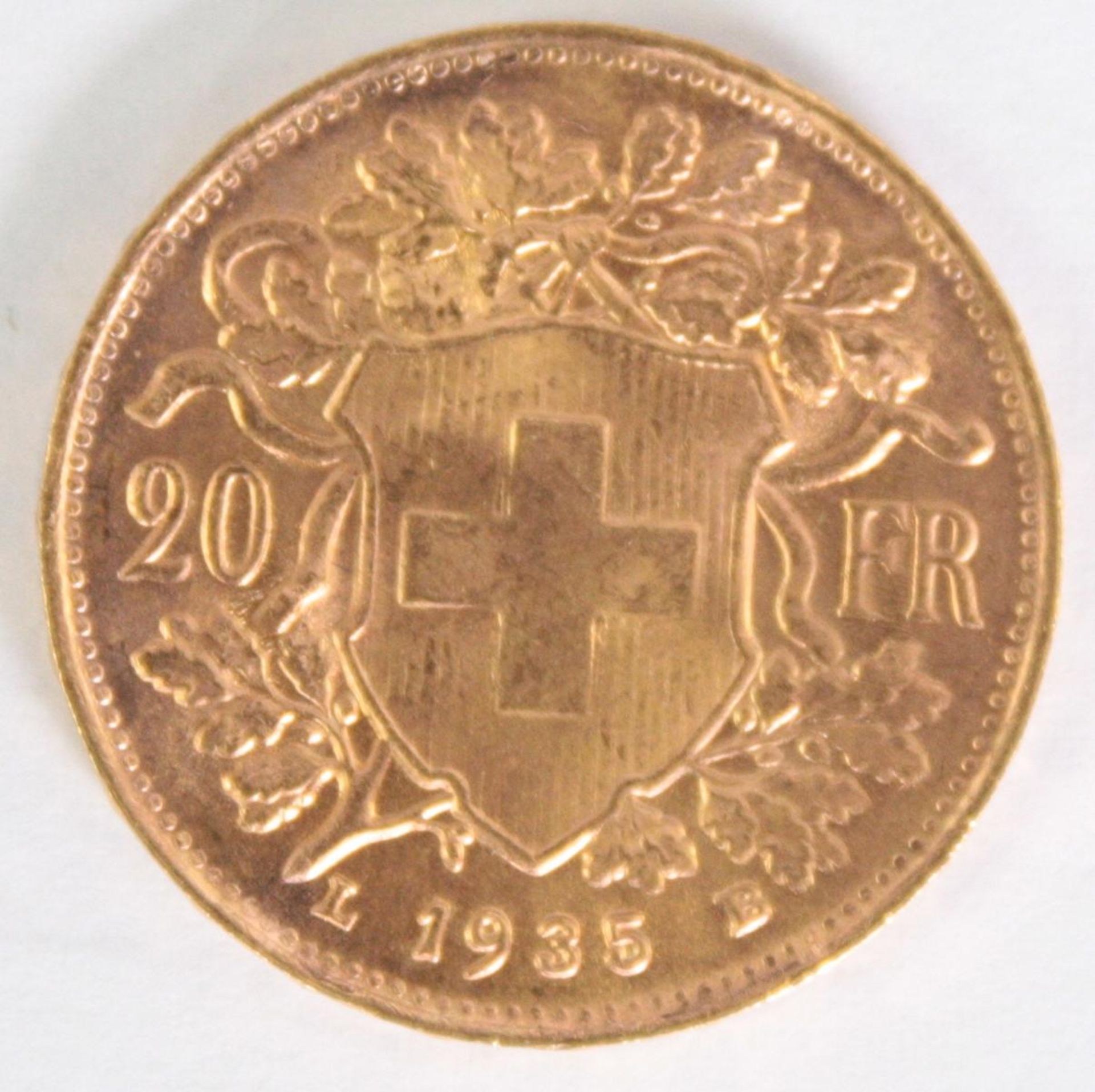Schweiz, 20 SFR, Vreneli 1935 - Bild 2 aus 2