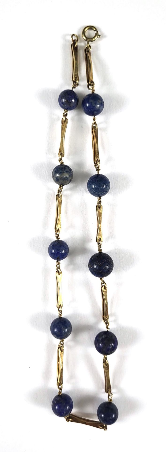 Halskette mit Lapislazuli Perlen und 14 kt Goldkette