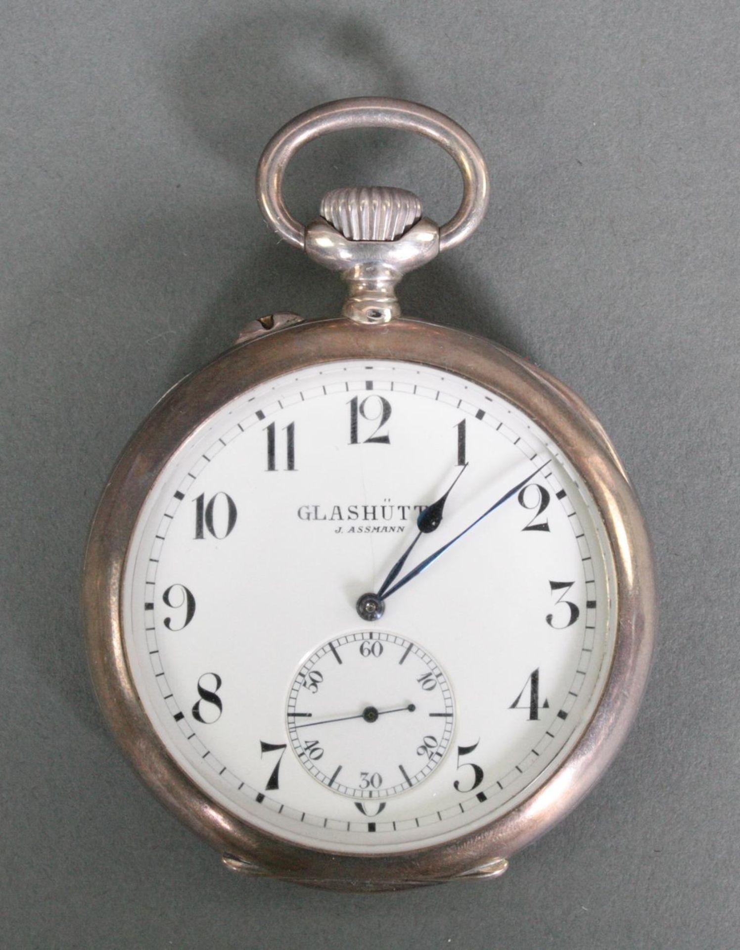 Silberne Herrentaschenuhr Glashütte J. Assmann / Beobachteruhr