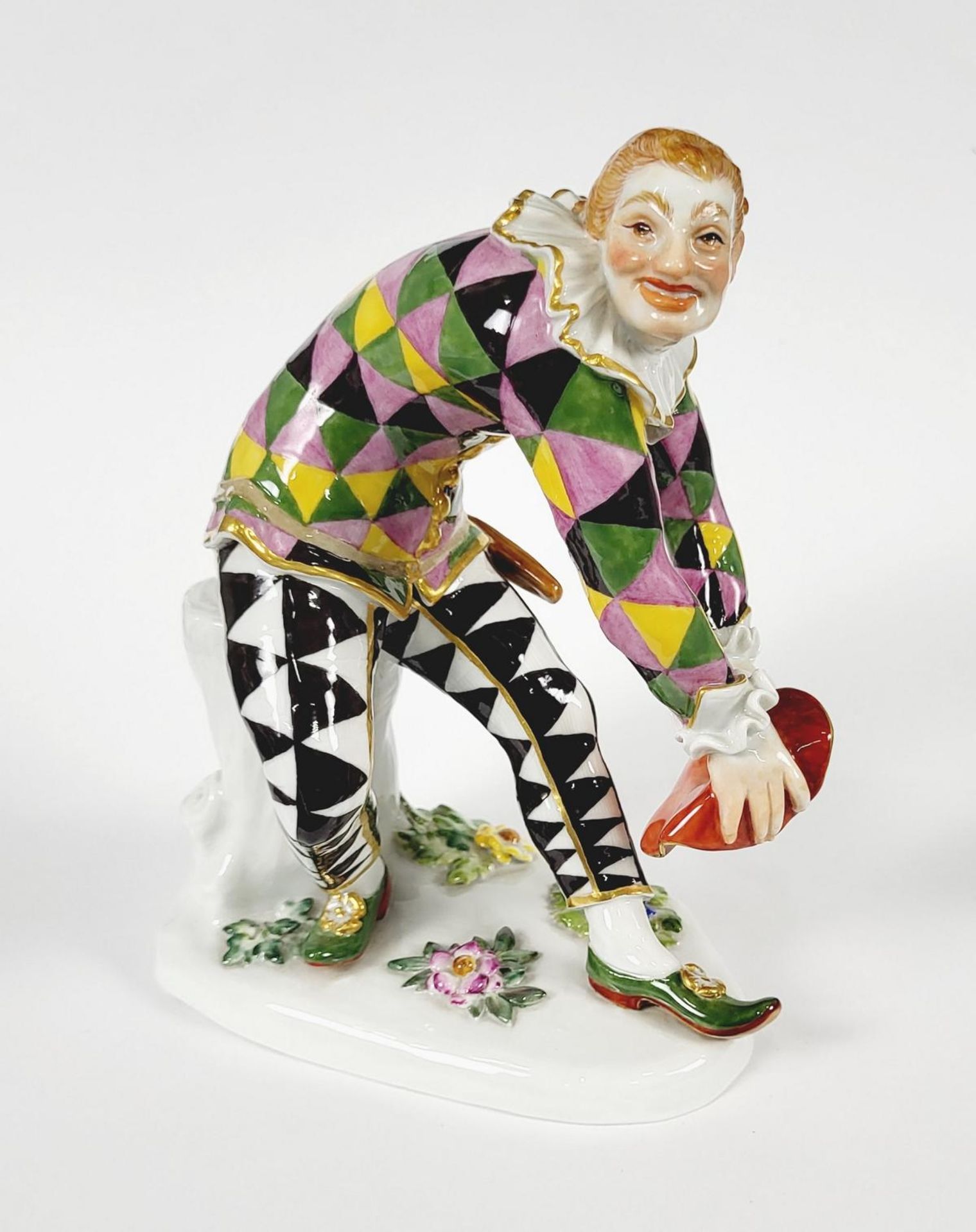 Meissen Figur "Komplimentierender Harlekin" aus der Commedia dell' Arte, I. Wahl