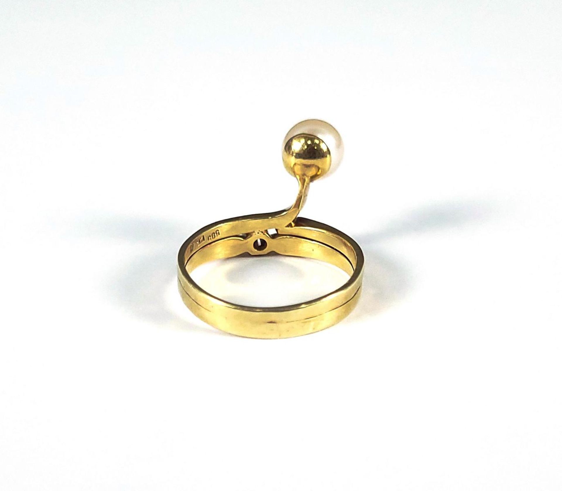 Damenring mit Diamant und Perle, 14 Karat Gelbgold - Image 2 of 3