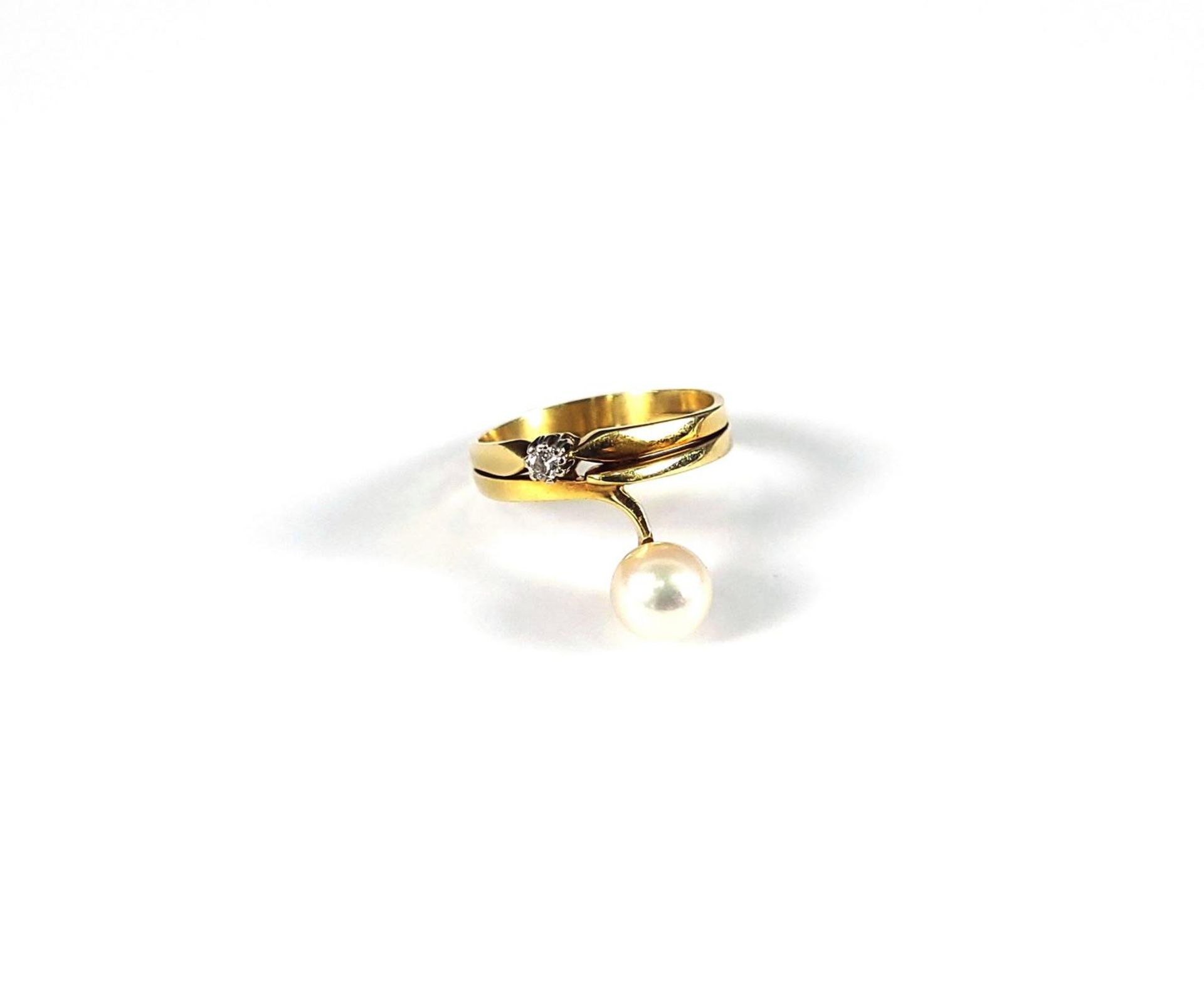 Damenring mit Diamant und Perle, 14 Karat Gelbgold - Image 3 of 3