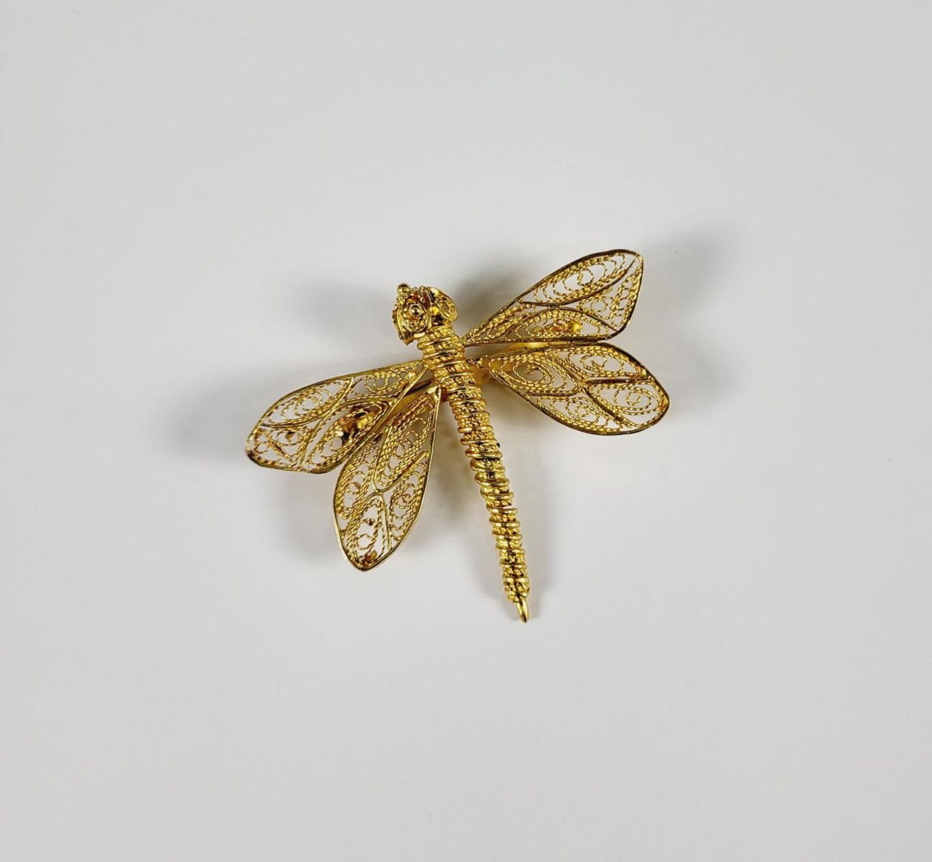 Brosche in Form einer Libelle, 14 Karat Gelbgold