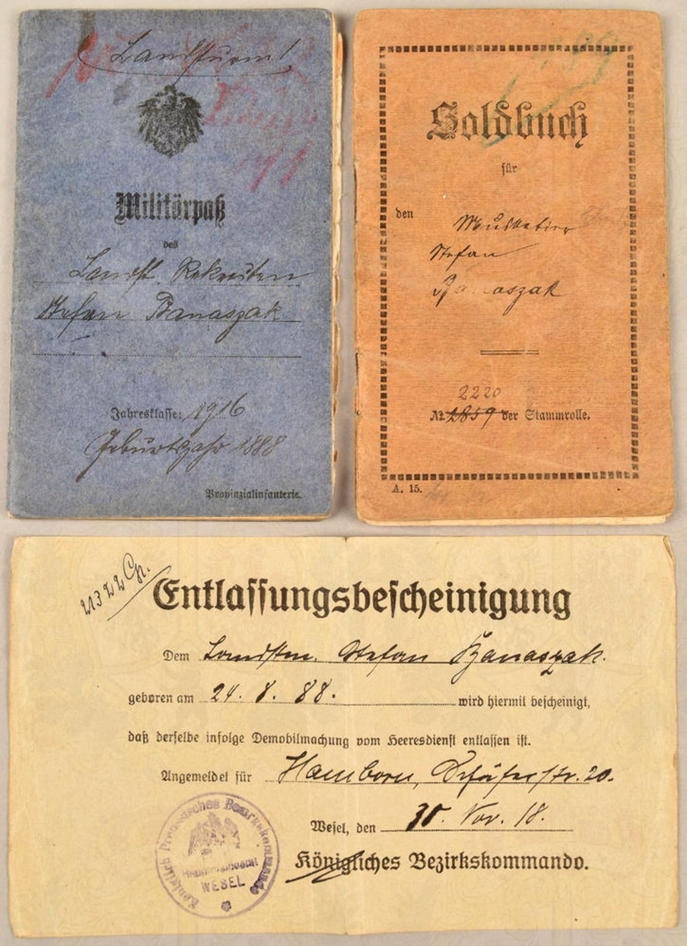 MILITÄRPASS UND SOLDBUCH MG-SCHÜTZE 1916-1919