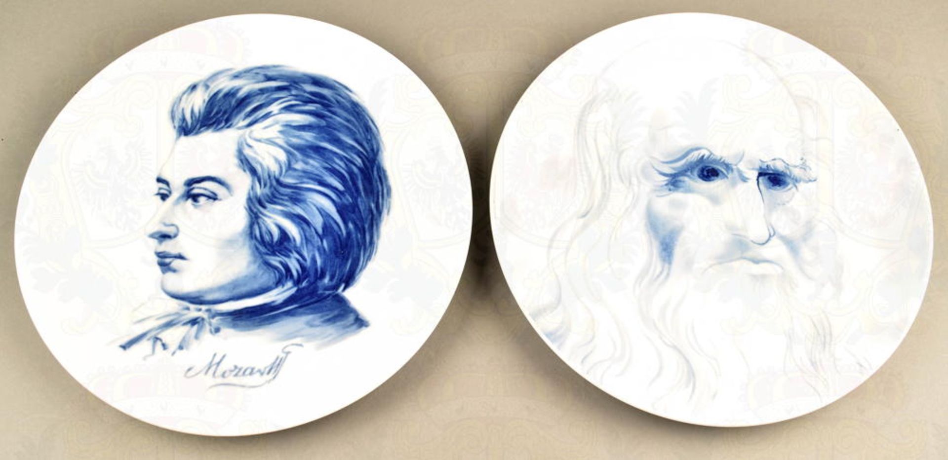 2 WANDTELLER MEISSEN MOZART UND DA VINCI