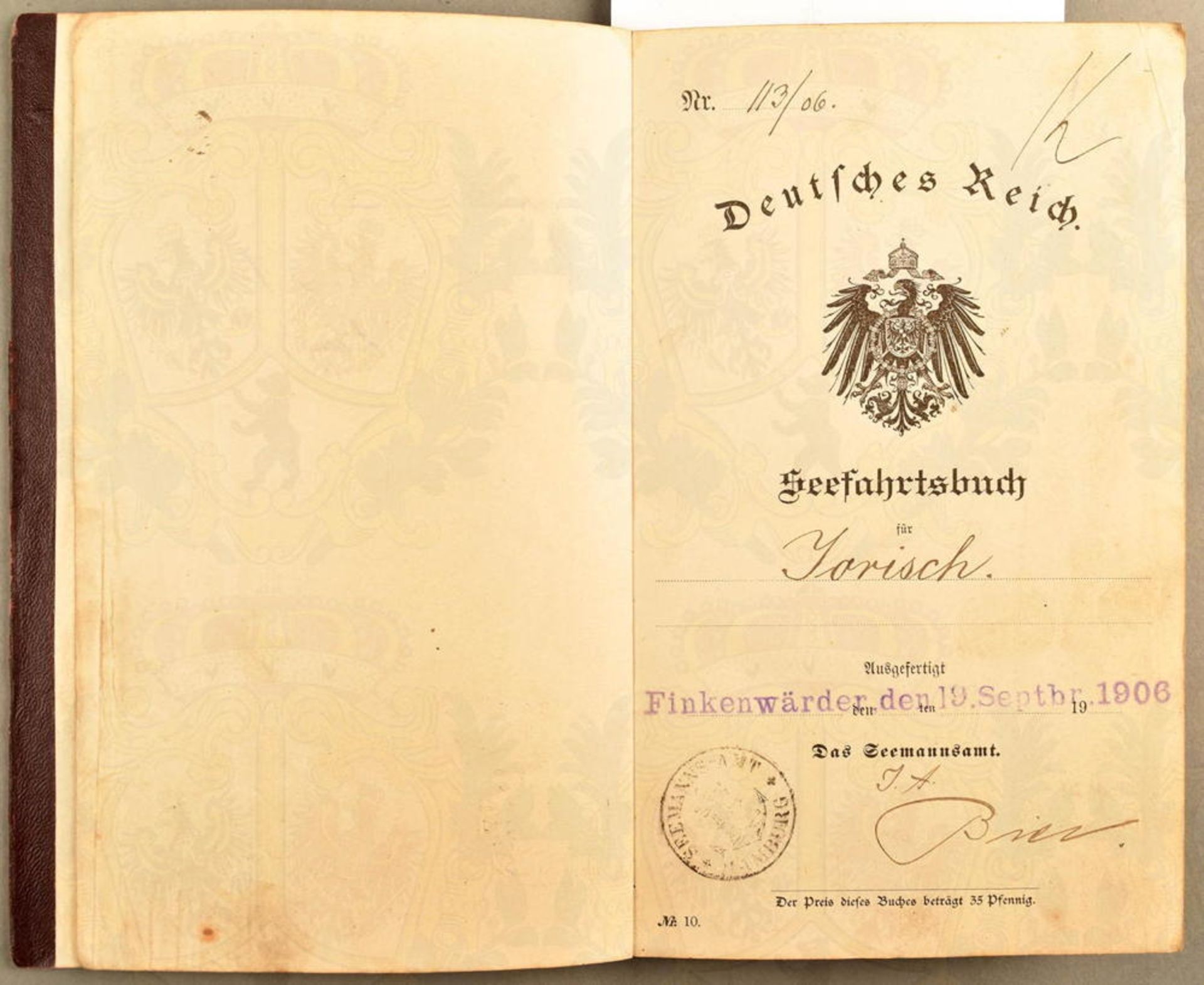 Seefahrtsbuch Kaiserreich