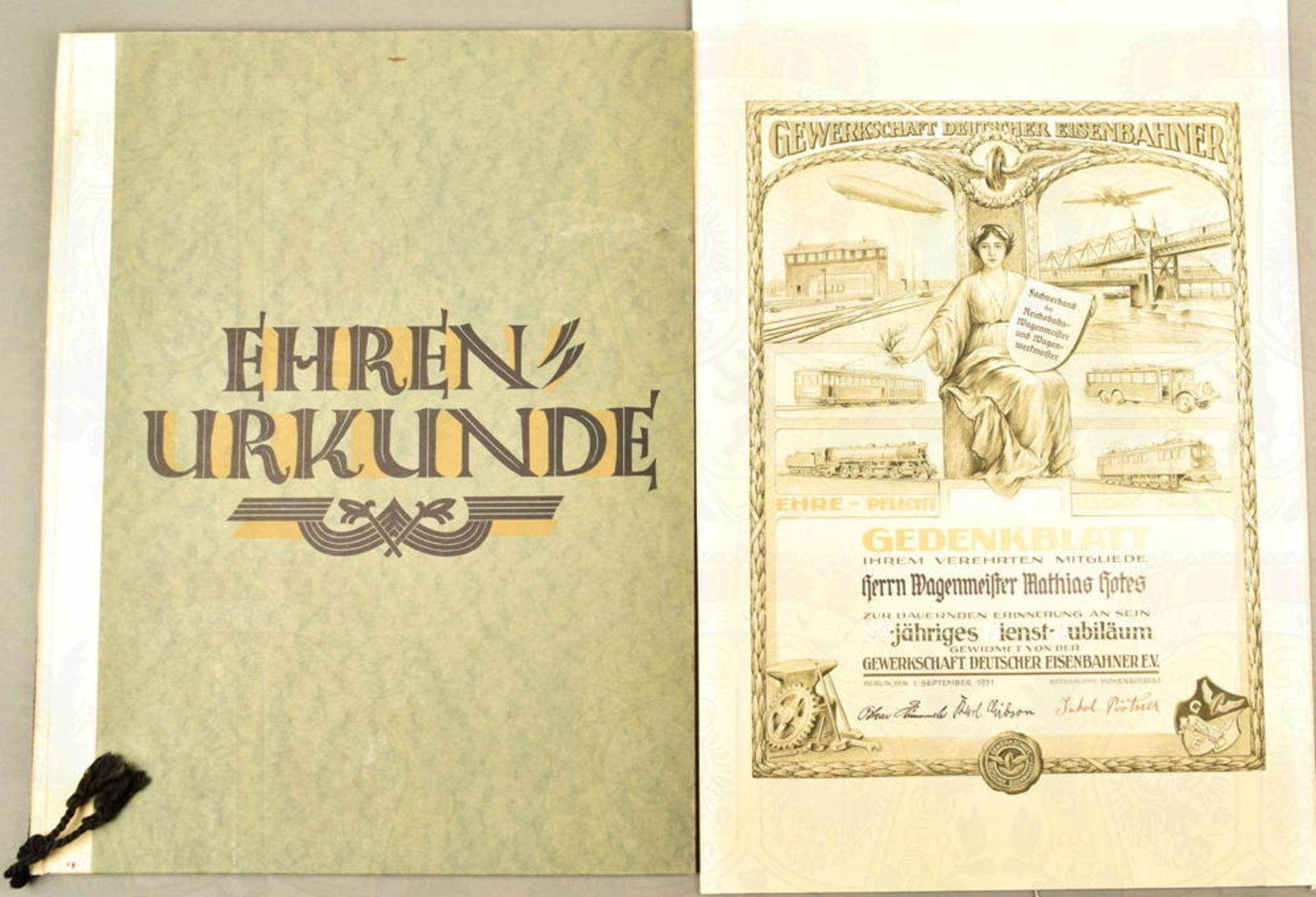 EISENBAHNER JUBILÄUMSURKUNDE 1906-1931