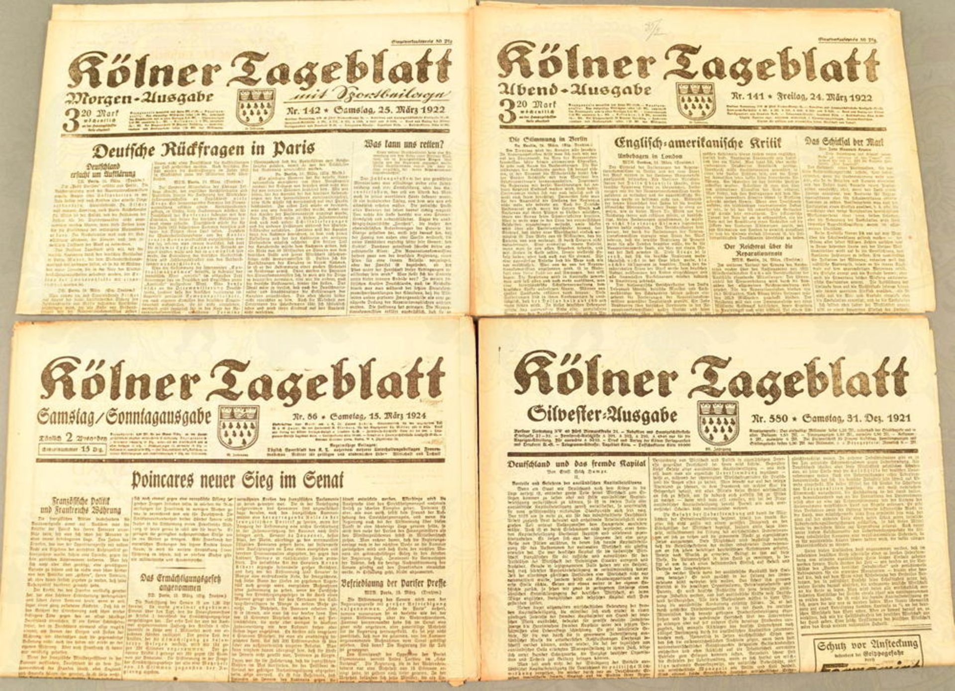 100 KÖLNER TAGEBLÄTTER 1921, 1922 UND 1924