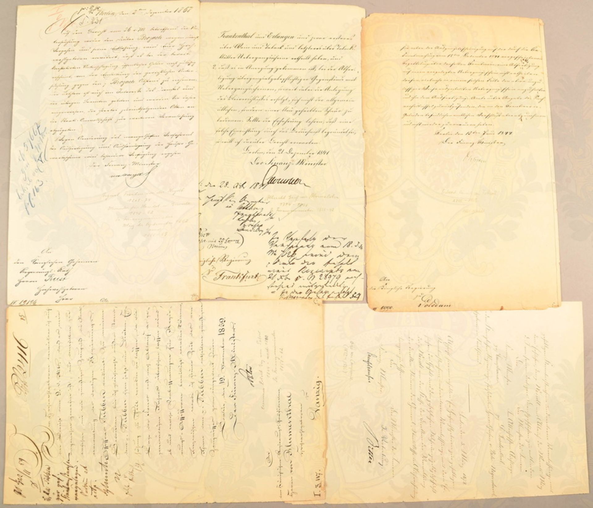 5 Autographen Finanzminister Preussen 1841-1878