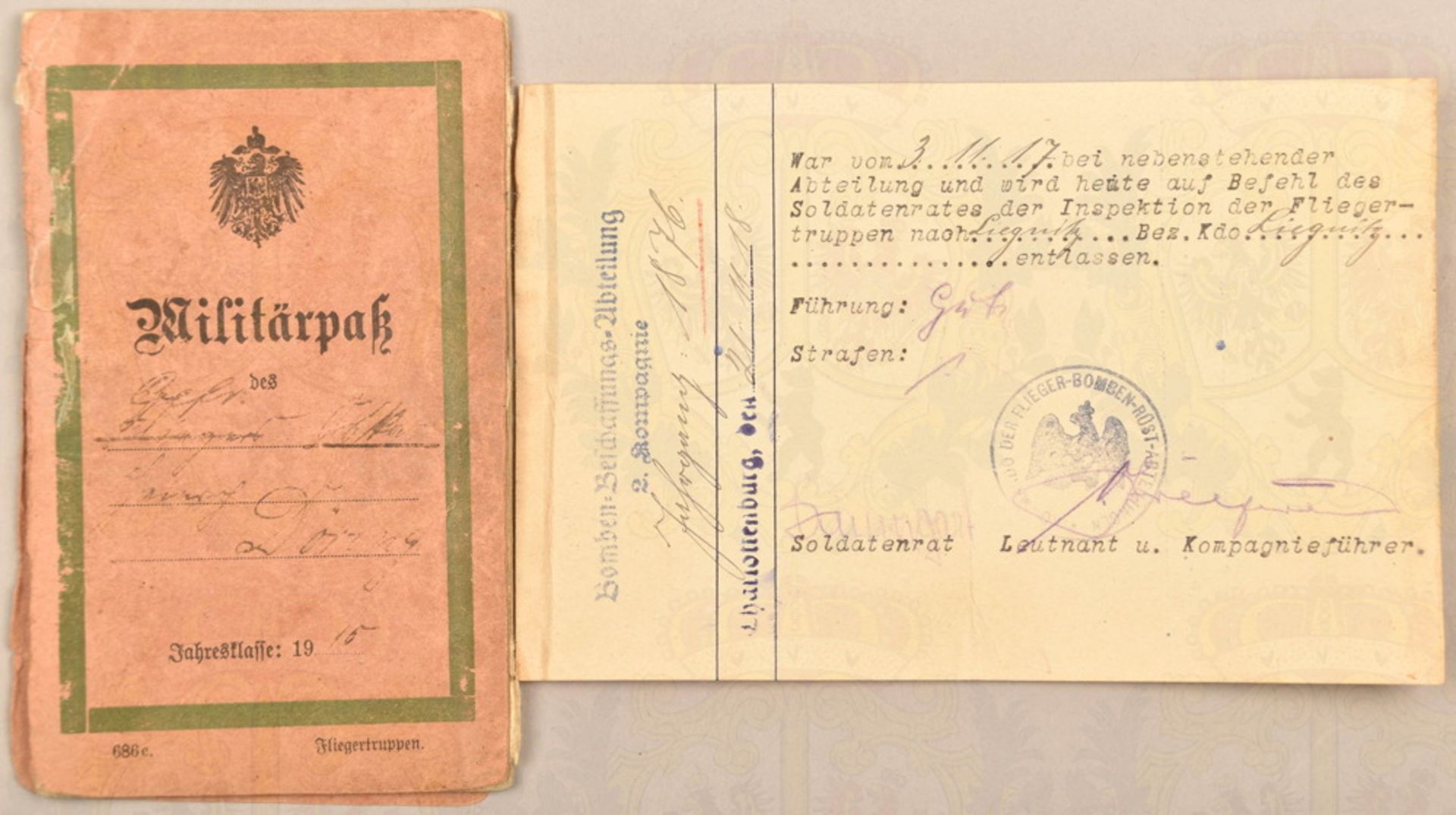 Militärpass Flieger-Gefreiter 1915-1918