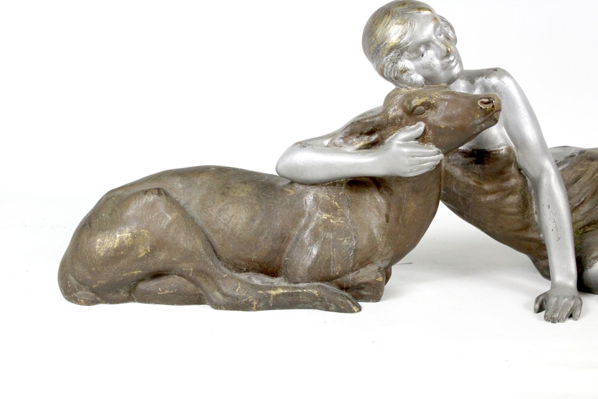 Riche, Louis ( 1877 - 1949 ) " Frau mit Reh " Bronzefigur Art Deco - Bild 2 aus 5