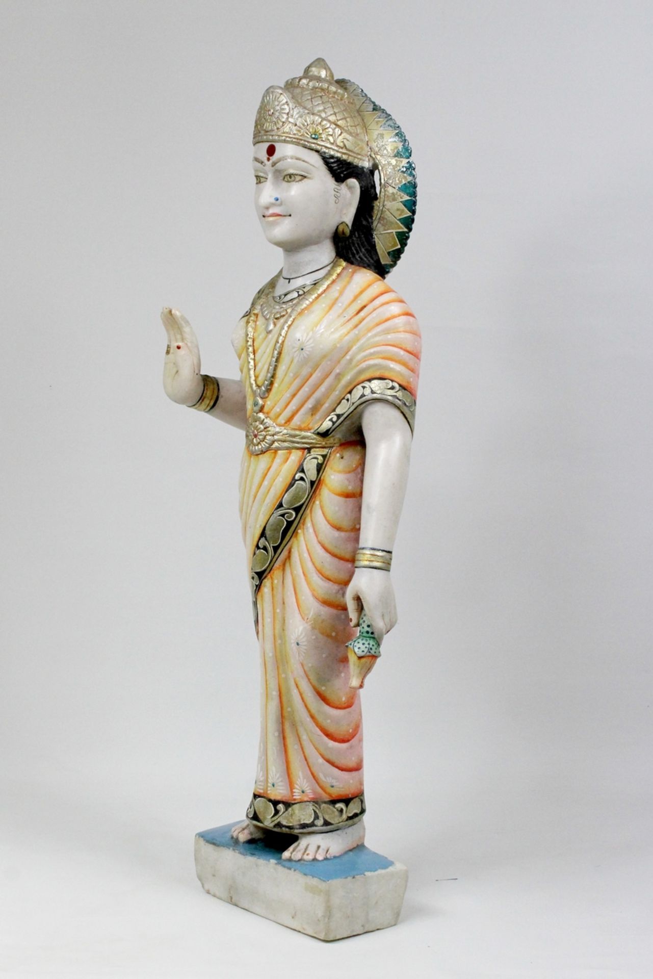 Indien Gefasste Marmorfigur Schiva in segnender Haltung 19.Jhdt. - Bild 5 aus 5