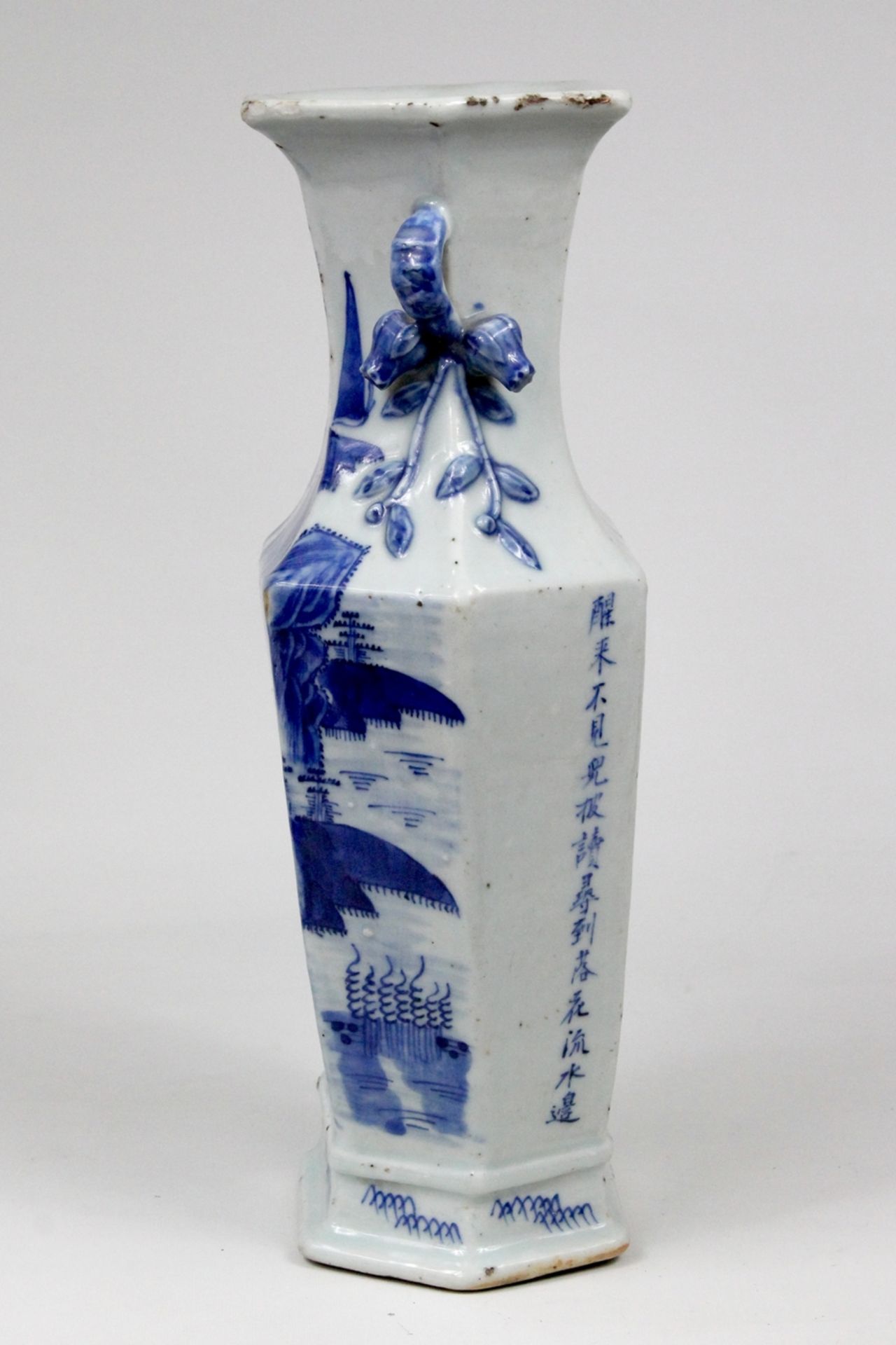 China Blau-Weiß Porzellanvase mit Landschaftsdarstellung 19.Jhdt. - Bild 3 aus 5