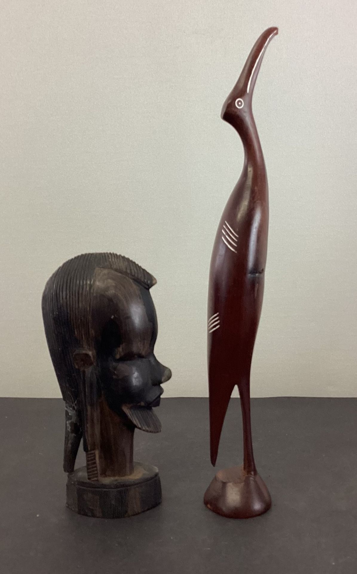 Afrika, Zwei Skulpturen Büste und Vogel