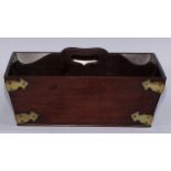 A George III Gothick mahogany rectangular basket or tray, of two divisions, centred by a scroll