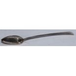 A George III silver Bright-cut Old English pattern divider spoon, 29.5cm long, incuse duty mark,