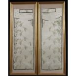A pair of 18th century silk waistcoat panels, embroidered with flowers and stylized leaves, 77cm x