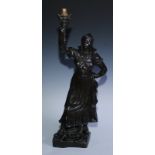 Louis Frederick Roselieb (Roslyn), An Edwardian bronze electrotype figural table lamp, as a Dutch