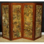 A 19th century decoupage four-fold screen or room divider, 152cm high, each section approximately