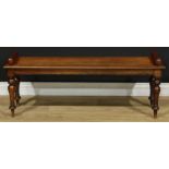 A Victorian mahogany window seat or bench, rectangular top with moulded edge, turned legs, 48cm