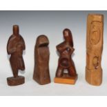 Modern British School, a hardwood sculpture, Abstract Composition, 40.5cm high; others, figurative