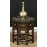 An Anglo-Indian hardwood and marquetry Hoshiarpur table, octagonal top decorated in the Islamic