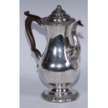 A George III Old Sheffield Plate baluster coffee pot, hinged domed cover, scroll capped handle,