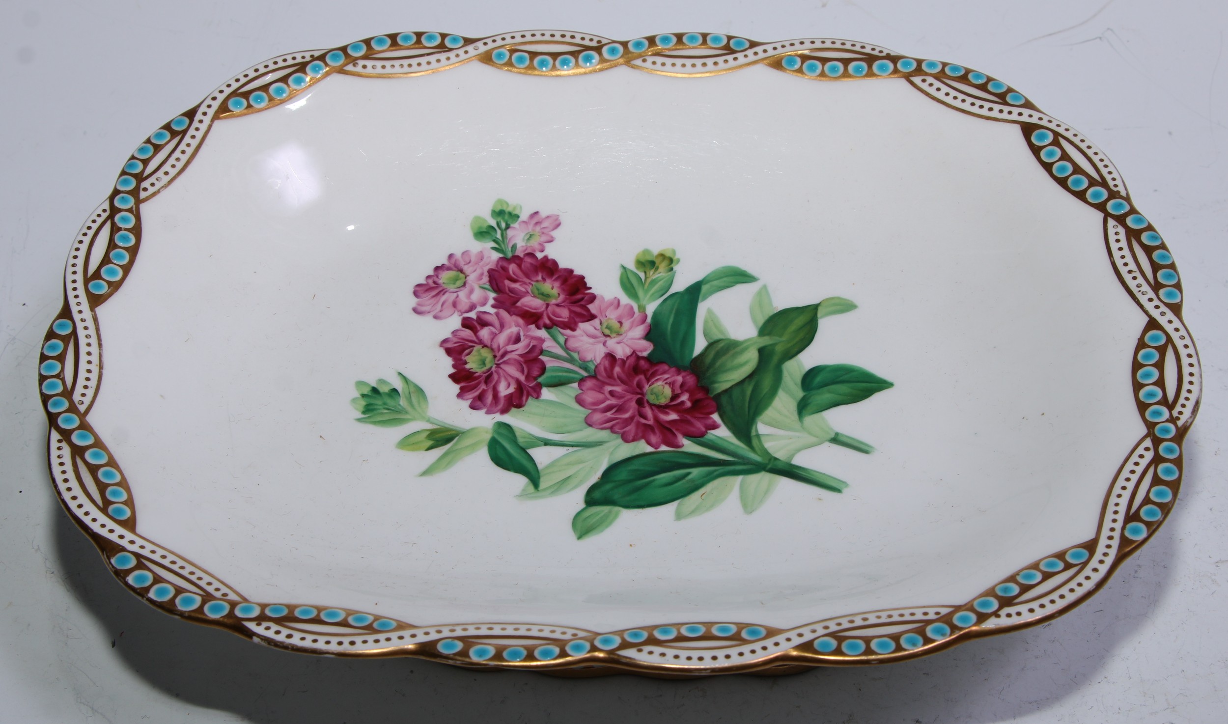 A Minton Botanical dessert service, comprising twelve shaped circular dinner plates, three - Image 14 of 19