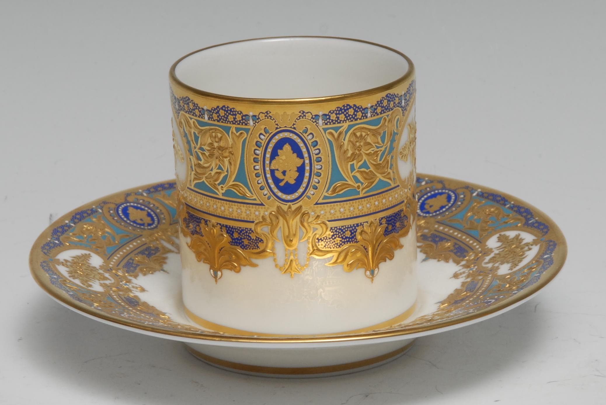 A Lynton porcelain cabinet coffee can and stand, richly decorated in the manner of Desire Leroy, - Image 2 of 2