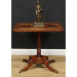 A 19th century mahogany occasional table, rounded rectangular top, turned column, hipped sabre legs,