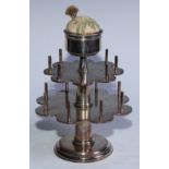 Sewing - an E.P.N.S seamstress's two-tier cotton reel stand, the shaped and graduated plateaux