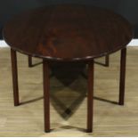 A 19th century Irish mahogany wake table, oval top with fall leaves, partially moulded and chamfered