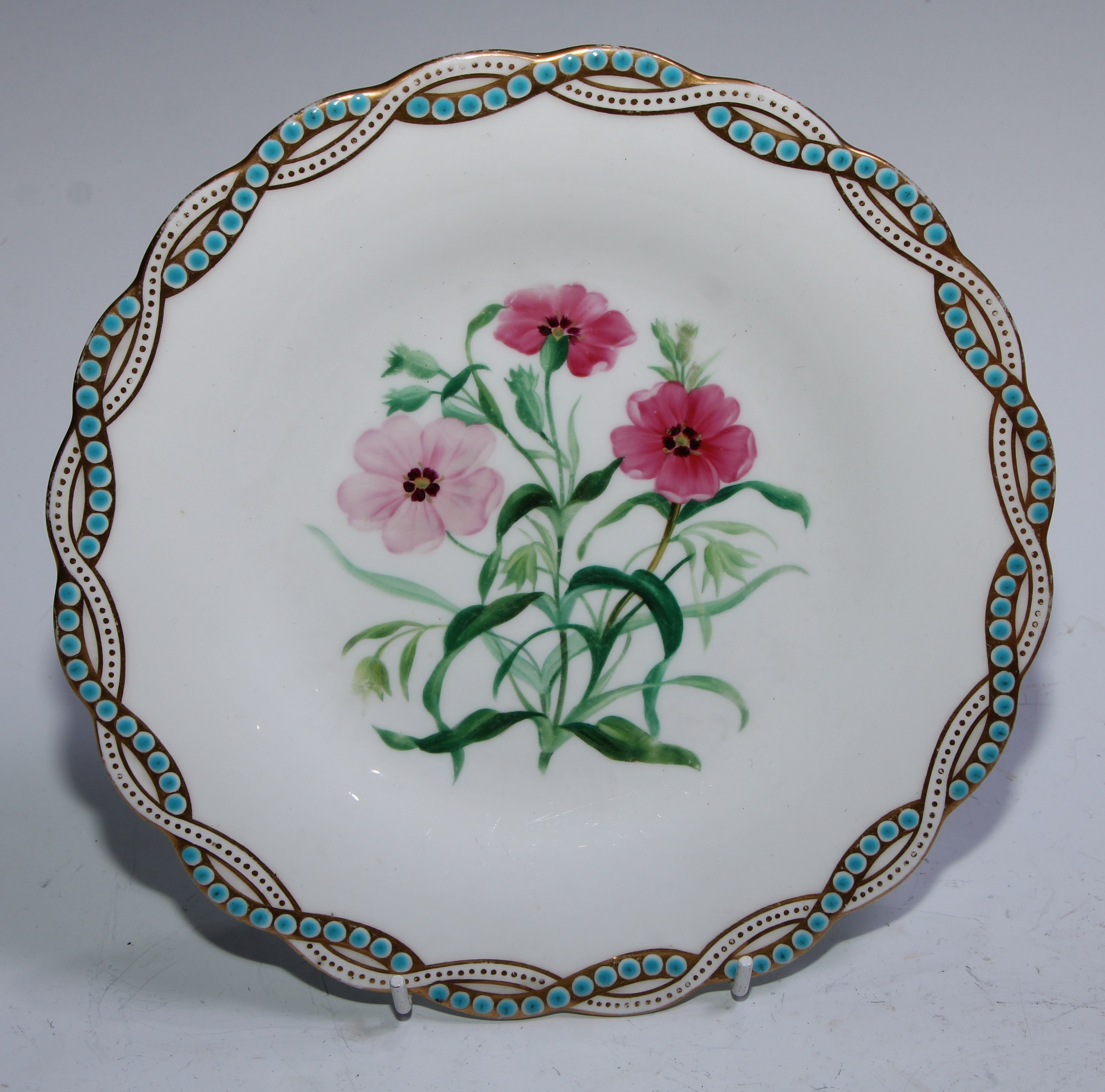 A Minton Botanical dessert service, comprising twelve shaped circular dinner plates, three - Image 5 of 19