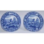 A pair of Dillwyn & Co Swansea Bridge of Lucano pattern plates, 25cm diam, impressed marks, c.1810