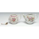 A Lowestoft globular teapot, Curtis style, decorated in the famille rose palette, 14cm high, c.1780;