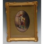 A 20th century Paragon porcelain plaque, painted by F. Micklewright, signed, with a Musketeer,