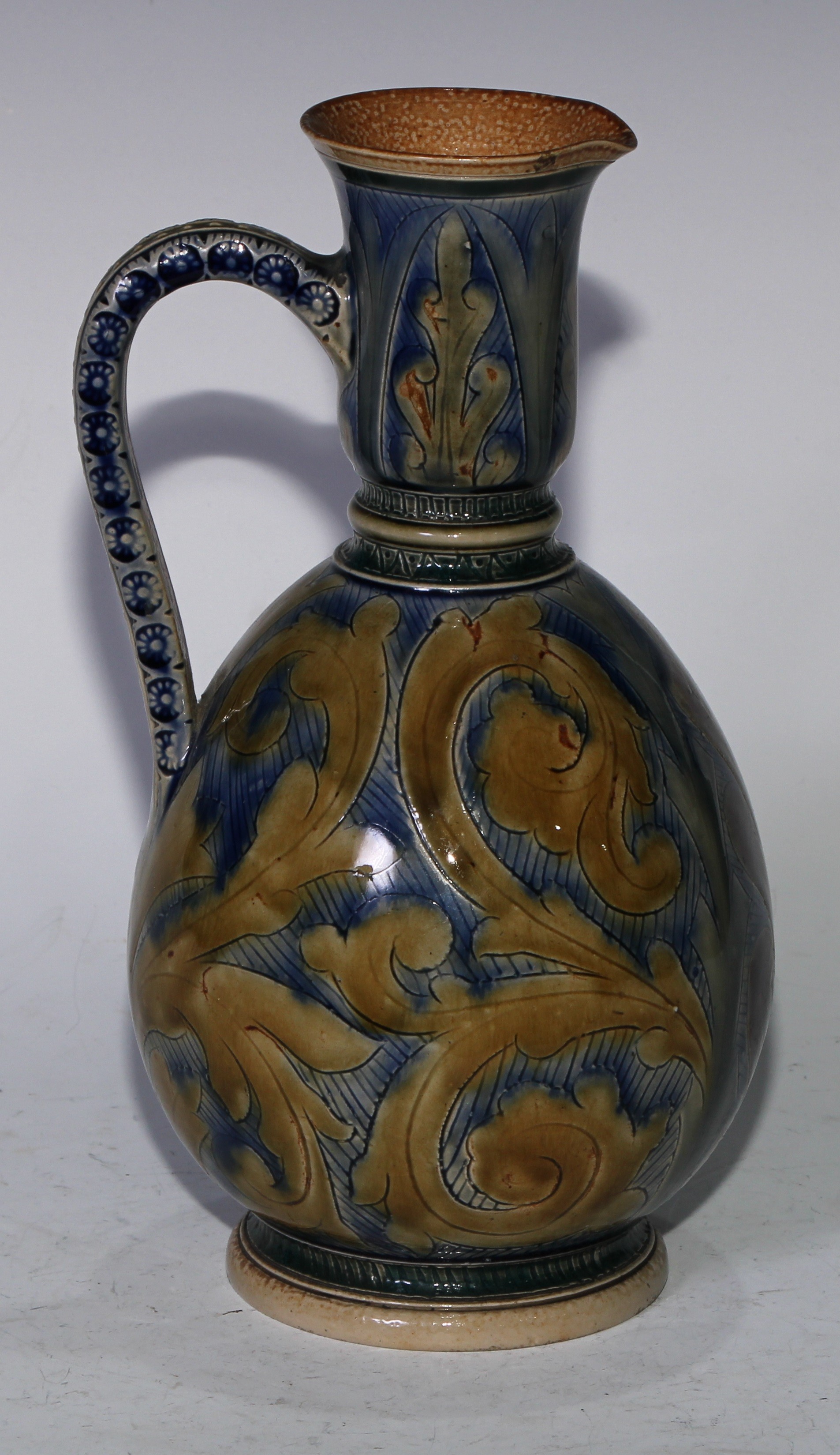 A Doulton Lambeth earthenware ovoid ewer, by Arthur B Barlow and Emma Martin, incised with stiff and - Image 3 of 4