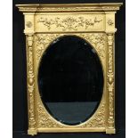 A 19th century giltwood and gesso pier glass, inverted break-centre cornice and deep frieze above