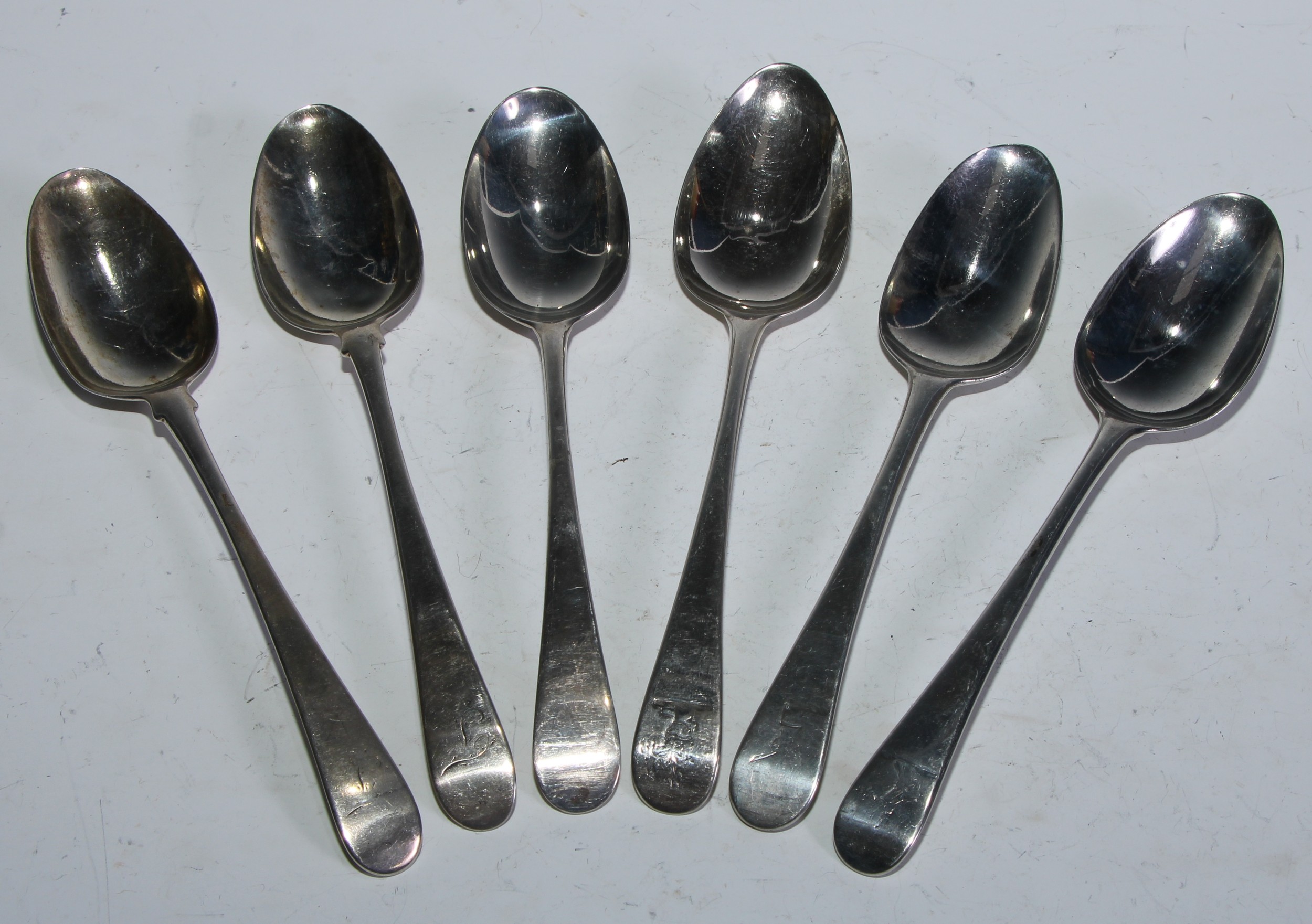 A pair of George III silver Old English pattern tablespoons, bottom marked, William Woodward, London