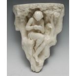 A Royal Worcester figural wall bracket, moulded with a girl seated below a tree, in the white,