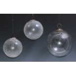 A late 19th/early 20th century clear glass glass witches ball, etched vine, metal hanging pendant,