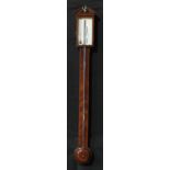 A 19th century mahogany stick barometer, the silvered dial inscribed V Bianchi, Belfast, alcohol