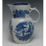 A Caughley Fisherman pattern cabbage leaf moulded jug, mask spout, 25cm high, c.1785