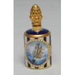 A Lynton porcelain barrel-shaped scent bottle, painted by Stefan Nowacki, monogrammed, with a man-