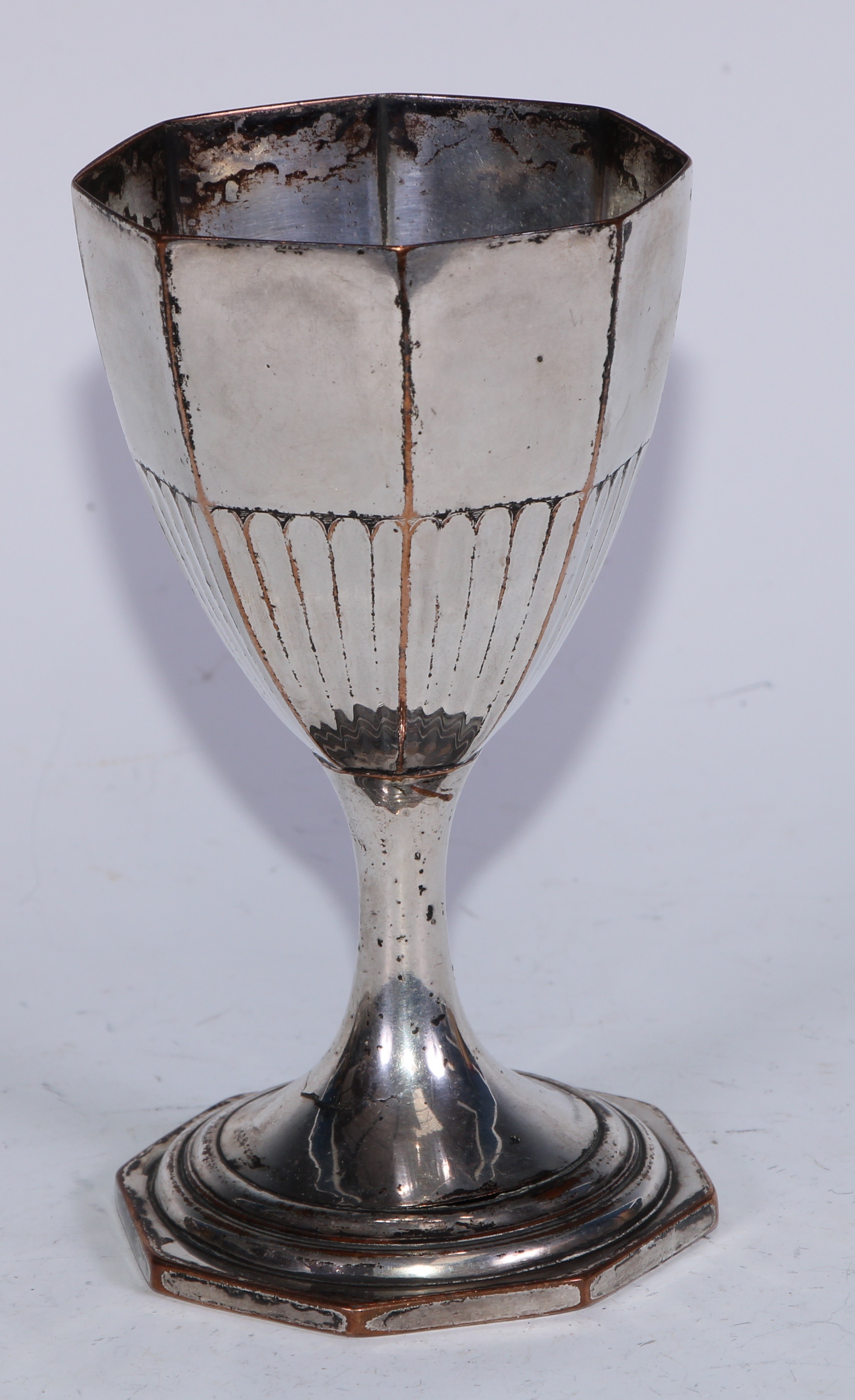 A George III Old Sheffield Plate half-fluted octagonal pedestal goblet, domed foot, 15.5cm high, c. - Image 2 of 8