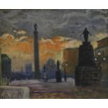 Isherwood The Town Square at Sunset bears signature to verso, 50cm x 59.5cm