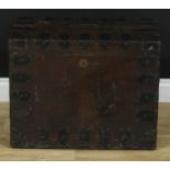 A 19th century metal-bound oak country house silver chest, hinged cover, carry handles to sides,