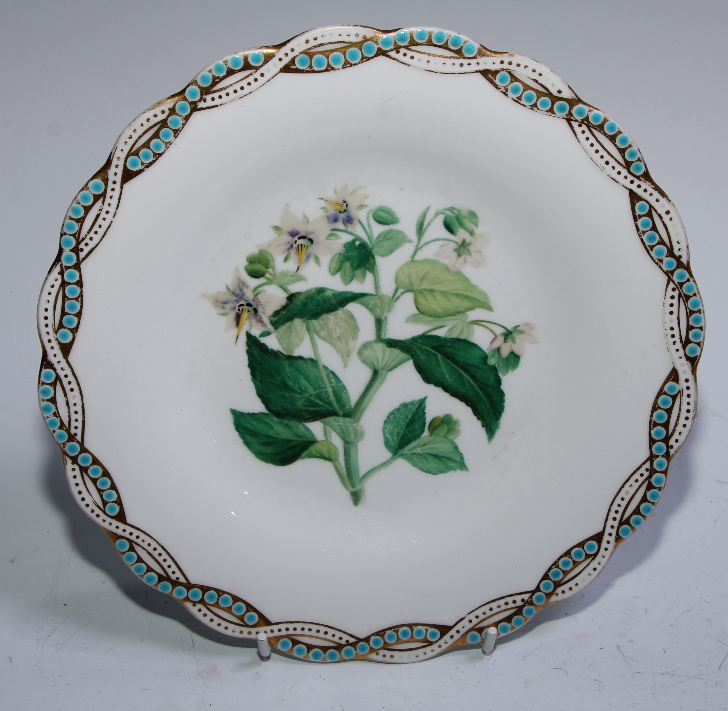 A Minton Botanical dessert service, comprising twelve shaped circular dinner plates, three - Image 8 of 19