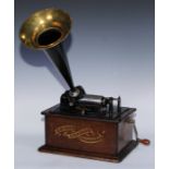 An early 20th century oak cased Edison Standard Phonograph, the reproducer marked Model-C, serial